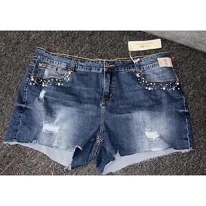Vtg Y2K Embellished Jean Shorts Plus Size 22 Stretch Denim Cut Offs High Rise